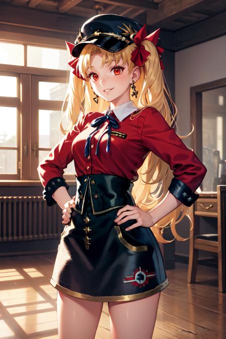 17548-404710442-masterpiece, best quality, absurdres, EreshkigalSameSky, two side up, hair ribbon, peaked cap, red shirt, striped bow, black ski.png